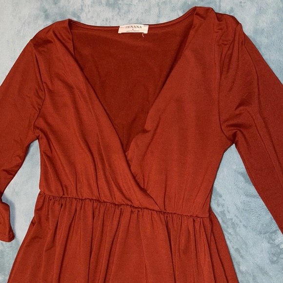 Rust Half-Sleeve Dress with POCKETS - Picture 2 of 3